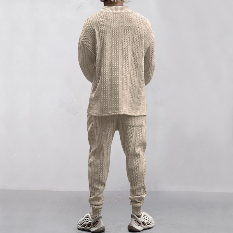 Set autunnale uomo maglieria jacquard con pantaloni collo a v_voghion.com