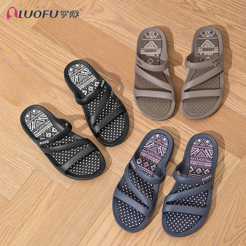Luo Fu diseño original figura geométrica hebilla superior irregular fondo plano casual sandalias Boken zapatillas madre suave