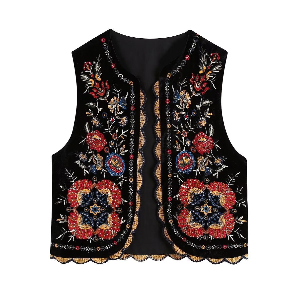 European and American style Foreign trade Women's New 2023 retro black outside embroidered velvet vest vest jacket wholesale