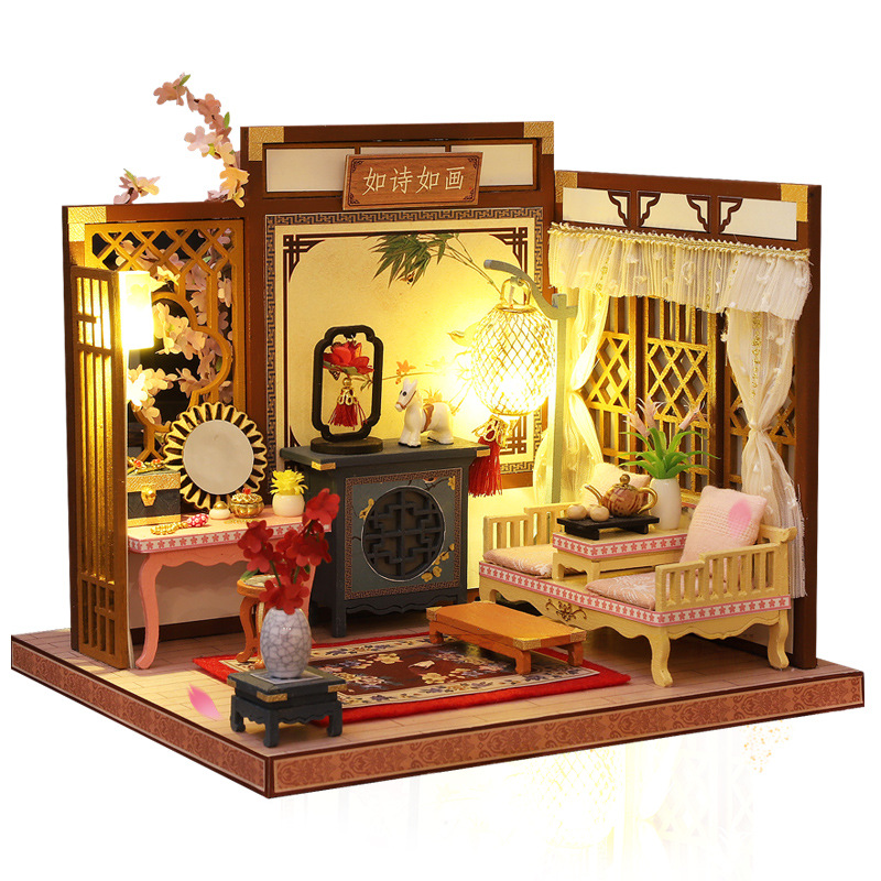 Manufacturer wholesale JiaTe DIY house, chess and calligraphy series, building handmade model, doll house Christmas gift 