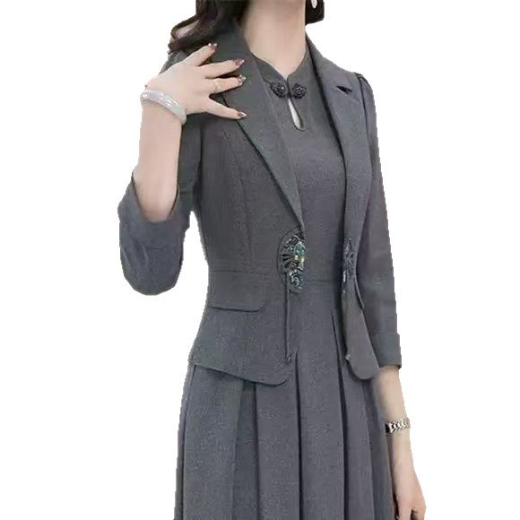 高级感优雅套装女秋季长袖西装外套连衣裙收腰显瘦两件套气质女装|undefined