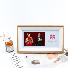 Simple wooden Chinese wedding registration photo frame DIY couple's wedding dress photo six-seven 6-inch auspicious character display stand wholesale