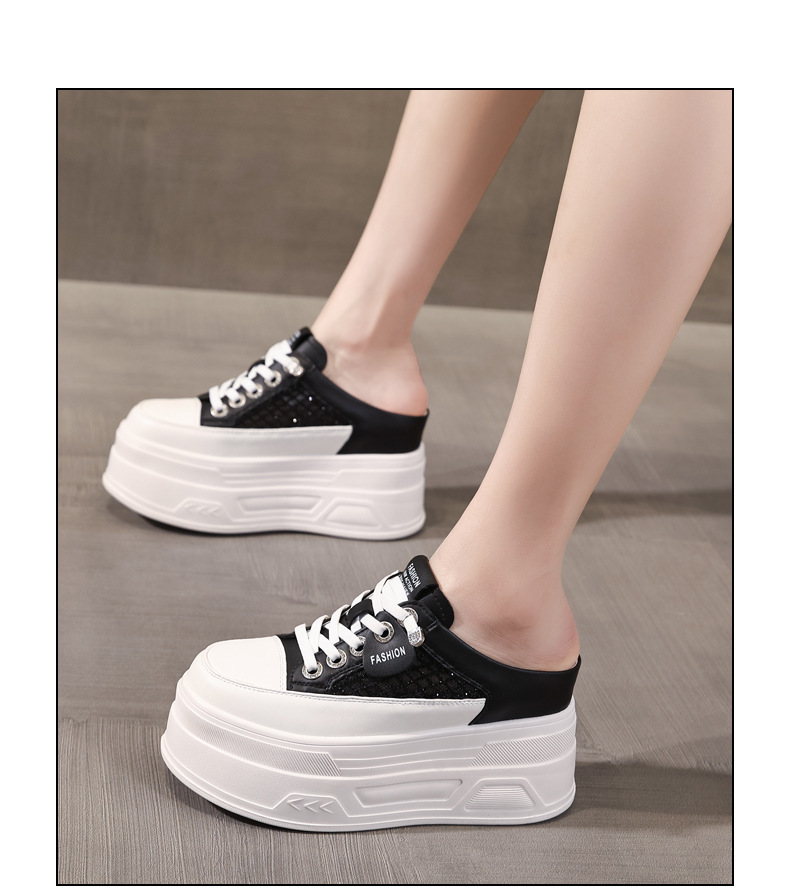 Giày sneaker nữ đế dày tăng chiều cao, cổ thấp dáng lười, mũi tròn bít, phong cách basic trắng đen — màu đen, màu trắng chi tiết 15