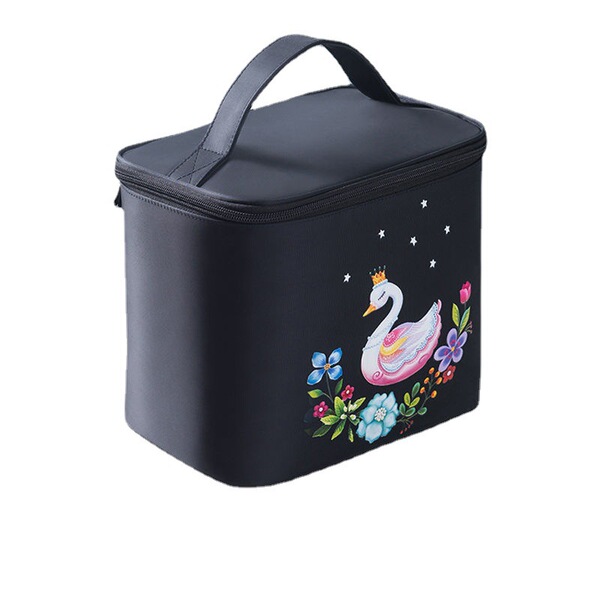 Capacious foldable handheld cosmetic bag for traveling
