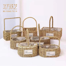编织篮子伴手礼竹篮手提插花花篮藤编干花花童篮子纯手工草编筐