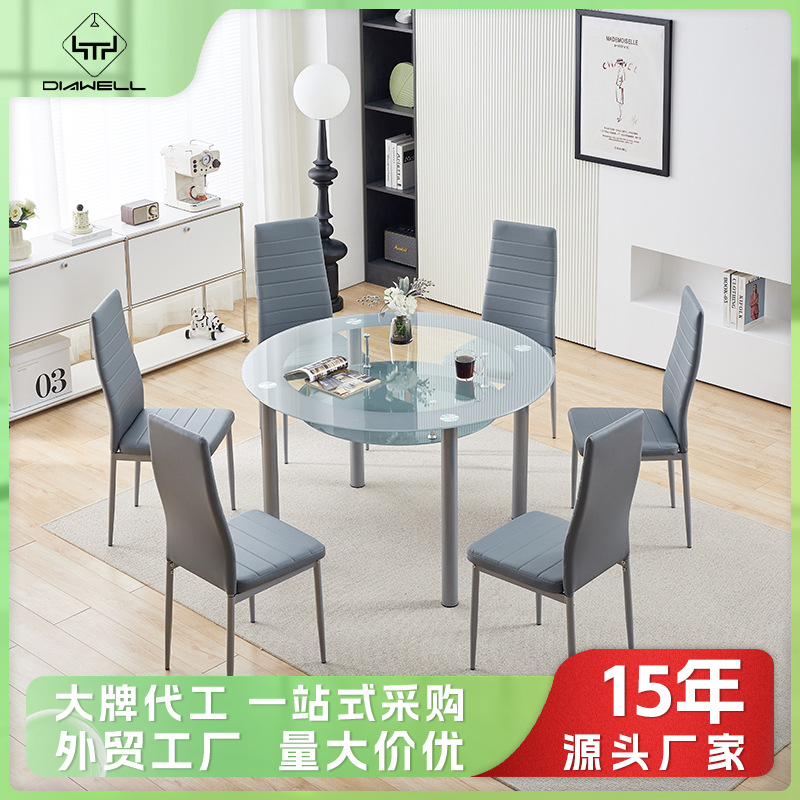 Walmart mesa de comedor de vidrio temperado redonda nórdica mesa de comedor de vidrio de alta calidad