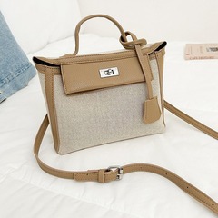 2024新款包包女復古高級感帆布單肩包時尚潮流凱麗撞色手提包