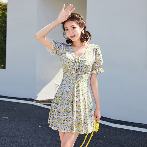 Gyeoengyang Women's French Floral Conservative Slimming Teenage Belly Covering Fresh Student One-piece Swimsuit