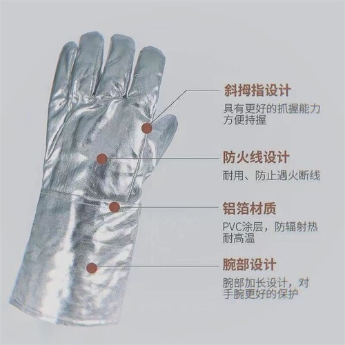 Aluminum foil anti-scalding and high-temperature resistant gloves, heat-insulating, flame-retardant, radiation-proof, heat-melting, thickened five-finger industrial gloves