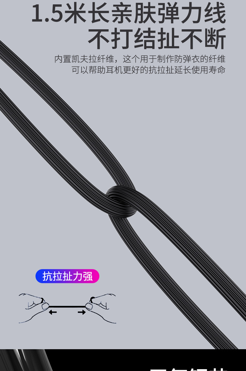 Key-controlled ear-return wired headphones suitable for live karaoke streaming, binaural flat-ear headphones with wire control for gaming and music