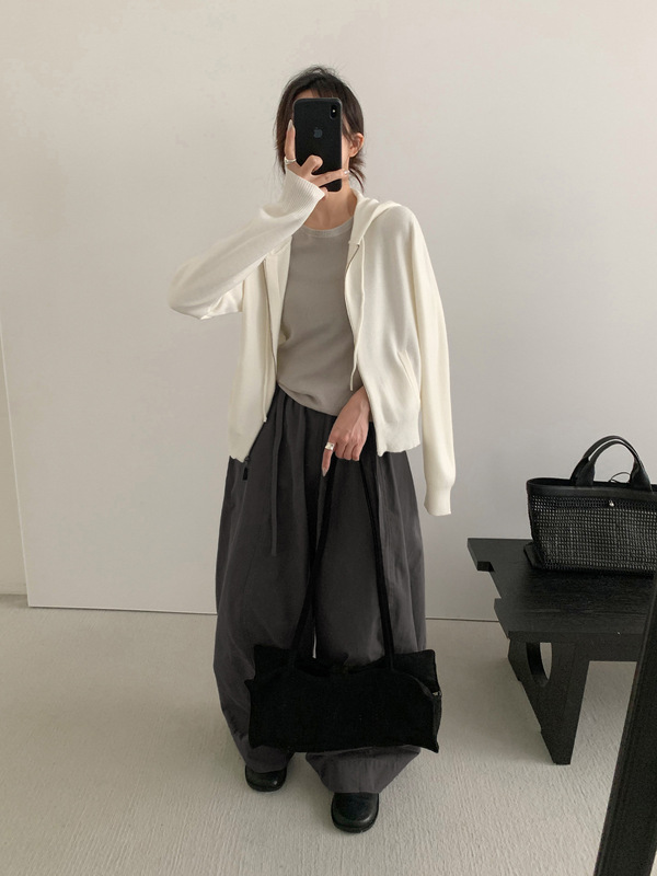 TG 休闲风针织帽衫女2025秋季新款显瘦纯色百搭拉链开衫外套25806|undefined