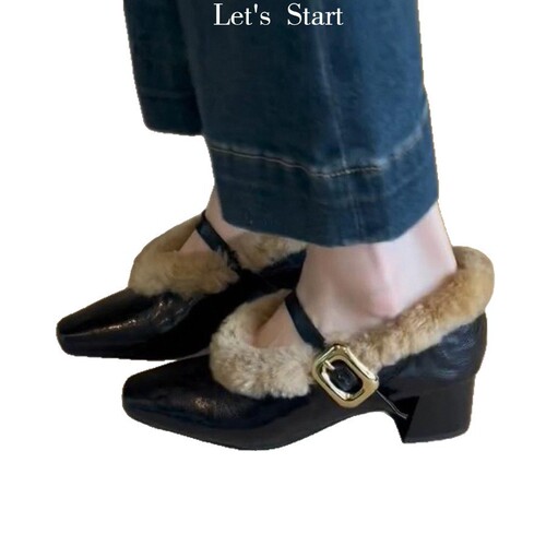 Autumn/Winter New Single Strap Women's Insole Height Genuine Leather Loafers & High Heels with Fleece Lined Small Leather Shoes for Women