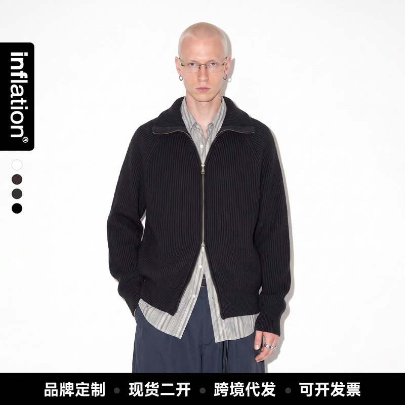 Jiezhan Men's Clothing | Old Money Style Zipper Collar Knit Sweater, 26 Autumn New Vintage Turtleneck Cardigan Sweater