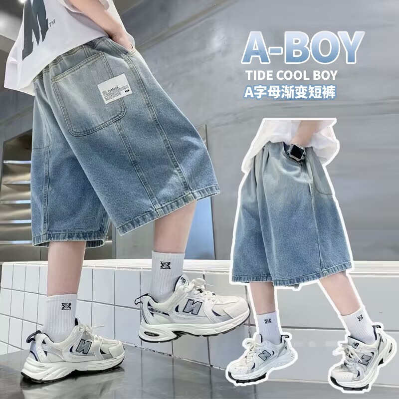 2026 New Style Summer Shorts for Boys, Mid-Length Pants, Casual for Medium and Large Children, Five-Point Pants, Kids' Jeans, Cool and Stylish