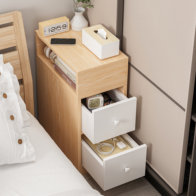 Bedside Table Ultra-Narrow Small Bedroom Simple Bedside Cabinet Solid Wood Color Simple Mini Storage Storage Cabinet