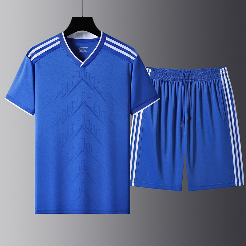 Traje deportivo de mangas cortas de verano grande hombre ropa deportiva casual tres barras ropa de correr rápida secado ropa de entrenamiento de camiseta de cuello V