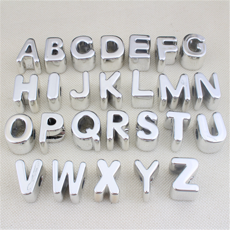 Electroplated silver English letter perforated beads, mobile phone chain, bag charm, shoe strap, acrylic DIY accessories, dreadlock accessories