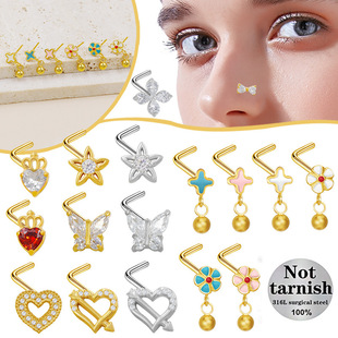 Gaibei Europe and the United States cross-border crown L rod nose nail a arrow through the heart piercing nose nail butterfly nose nail nose decoration factory straight hair