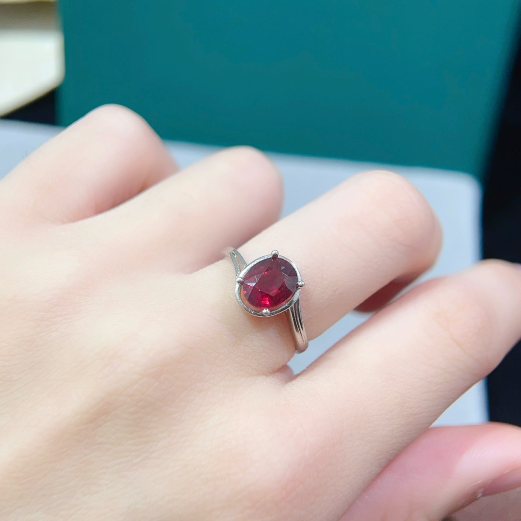 Organic ring with stone pomegranate