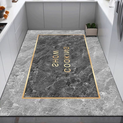 Avtomobil döşəmə paspasları — Oil-Proof No-Wash Floor Mat Pvc - gold-frame-gray-50x80cm-size-small-careful-shooting