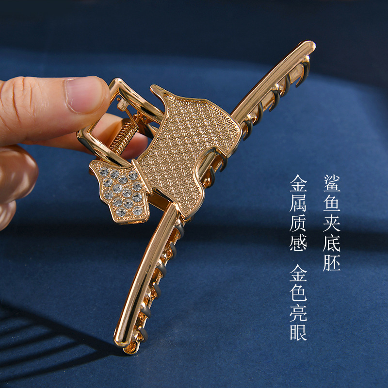 新款宋锦抓夹DIY底胚点钻合金鲨鱼夹带盖子凹槽饰品配件多款式|undefined