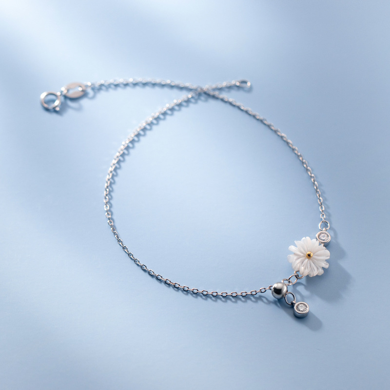 Eloch s925 conchas de plata flor de margarita de verano simple pulsera ajustable temperamento coreano pie accesorios S4414