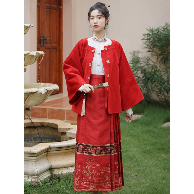 Настоящий выстрел 2023 Новый китайский стиль ханьфу женское Красное Атласное жаккардовое Золотое красное платье макси Мин