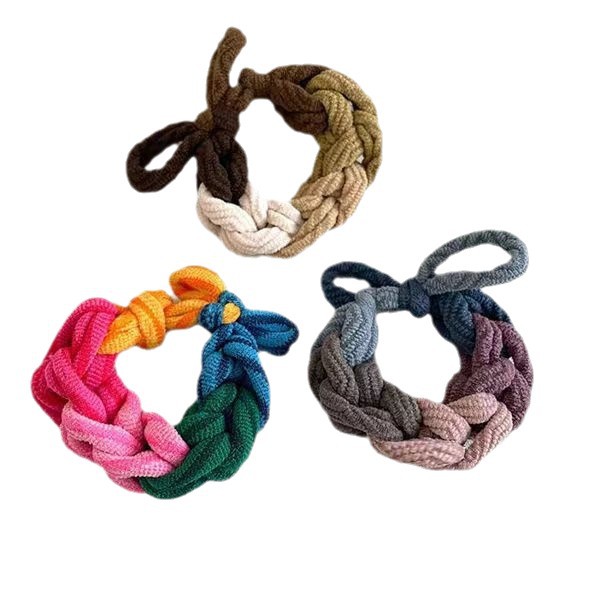 Alta trenza elástica cuerda de pelo otoño e invierno leche marrón cabeza popular cabeza de bola alta Cola de Caballo arco tejido anillo de pelo image 6