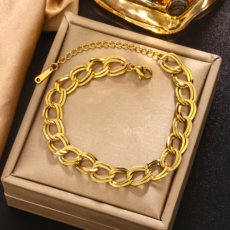 Unisex Gender Hip-Hop Geometric Heart Shape Titanium Steel 18K Gold Plated Pearl Zircon Paperclip Chain Twisted Rope Chain Snake Chain Bracelets In Bulk