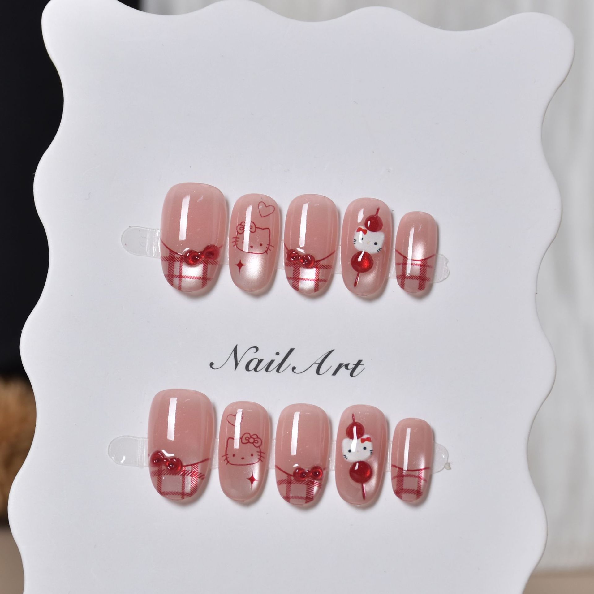 Elíptico corto para usar uñas de gato ojos franceses uñas arco KT gatos lindos productos de uñas desmontables blanqueamiento