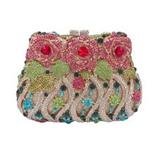 跨境新镂空玫瑰花镶钻晚宴包宴会钻石手拿时装女包Crystal clutch