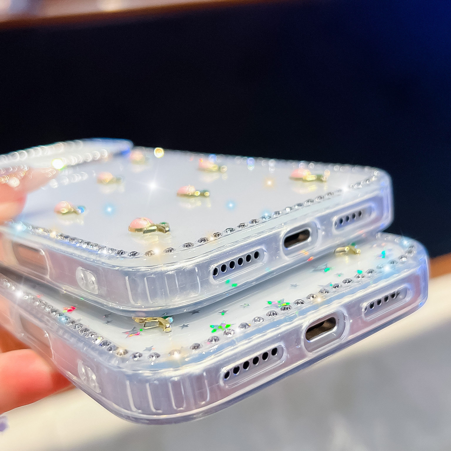 花朵闪钻新款适用苹果17promax手机壳iphone16防摔奢华闪粉保护套