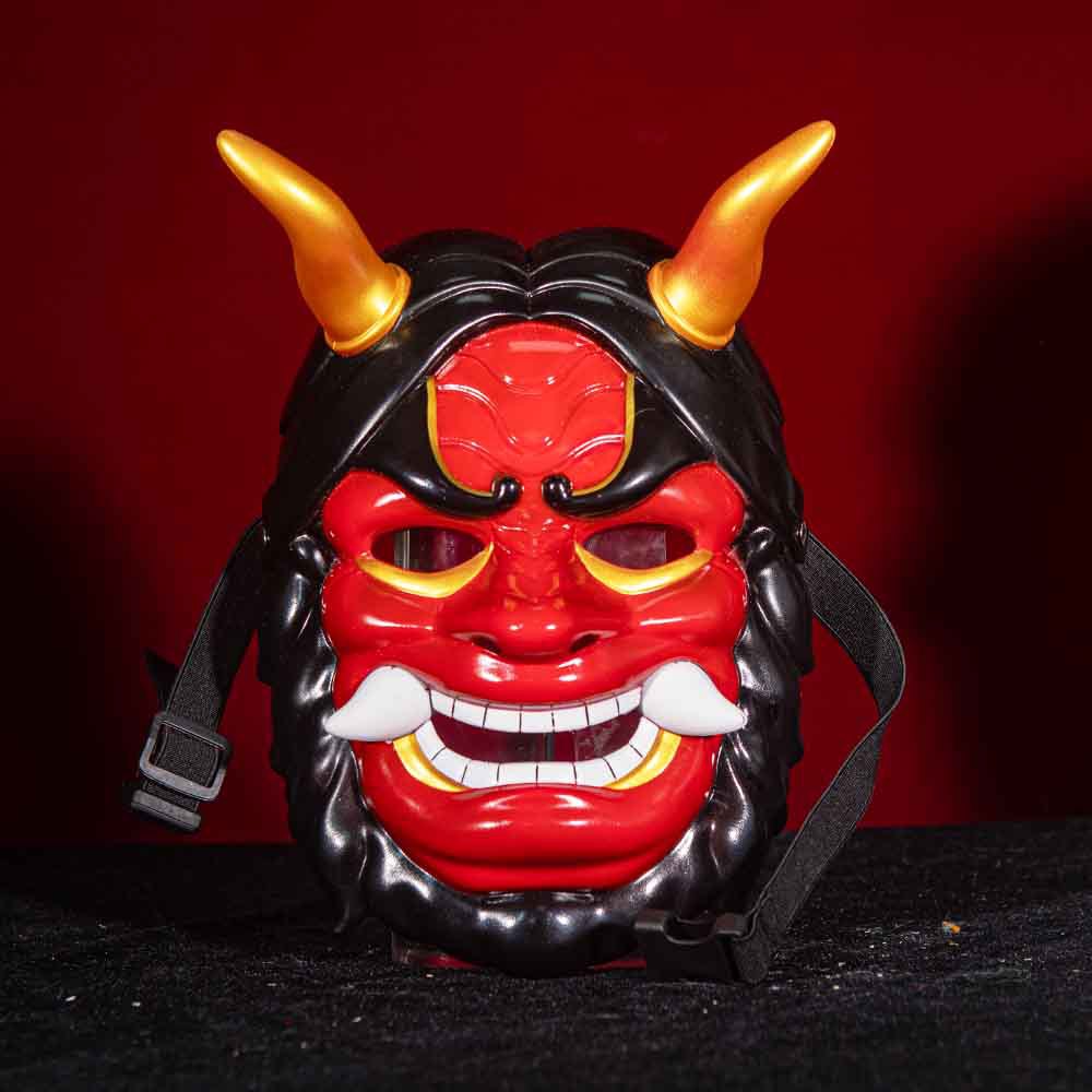Cuernos de vaca japonesa demonio prajna parodia máscara de tengu cos vestido festivo máscara de Halloween cara completa para adultos