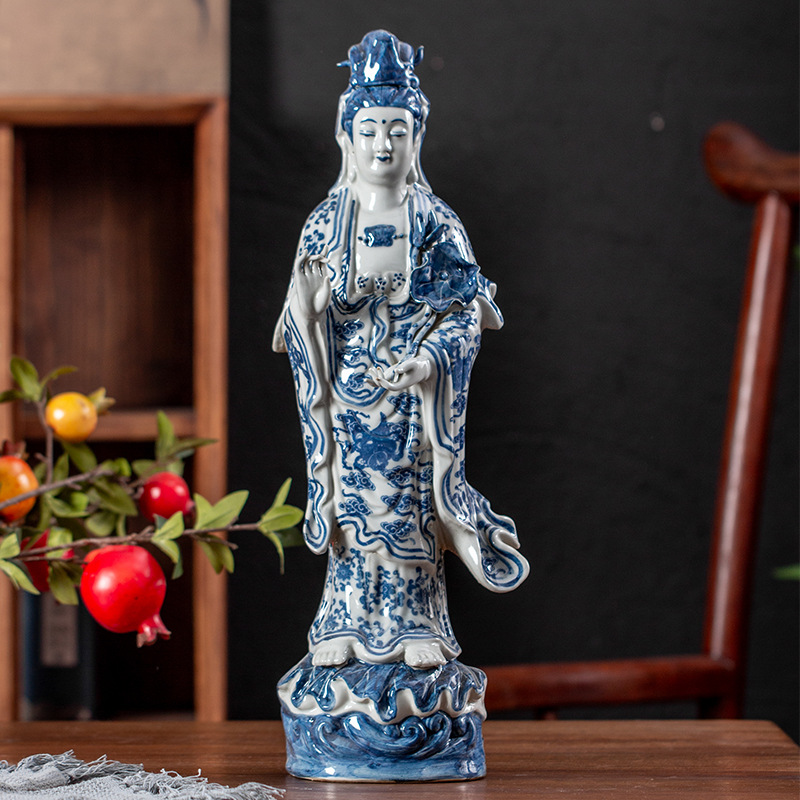 景德镇陶瓷大仕菩萨佛像桌面装饰古南海观世音仿古摆件陶瓷观音像