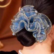 跨境爆款满天星发饰欧根纱大肠发圈盘发丸子头头花高级感发绳头饰