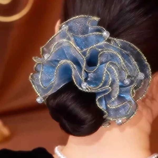 Cross-border Explosions Gipsophila Hair Accessories Organza Large Intestine Hair Loop Hair Coil Ball Head Flower Advanced Sense Hair Rope Headwear