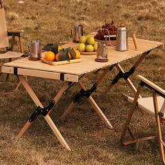 Outdoor solid wood egg roll table outdoor camping foldable table camping table portable outdoor dining table and chairs beech egg roll table