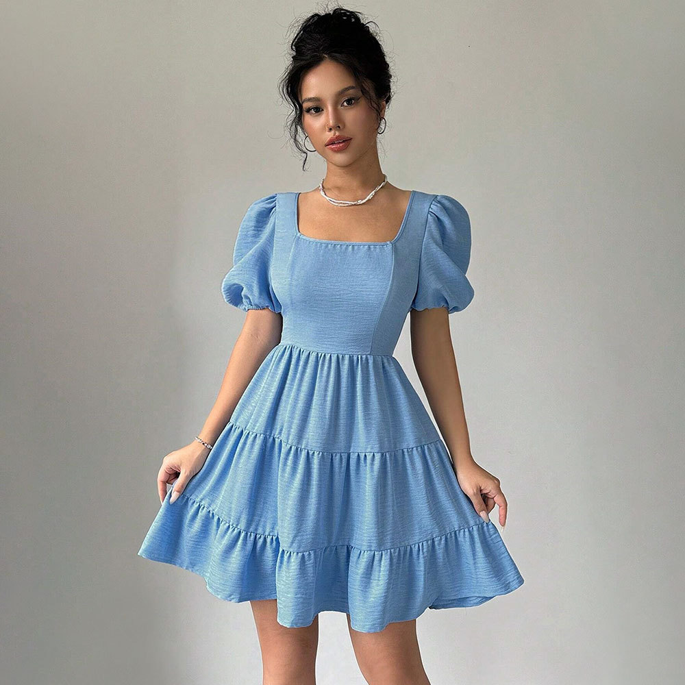 Elegant Summer A Line Dress Sweet and Fresh Style Square Neck Backless Design High Waist Perfect for Casual