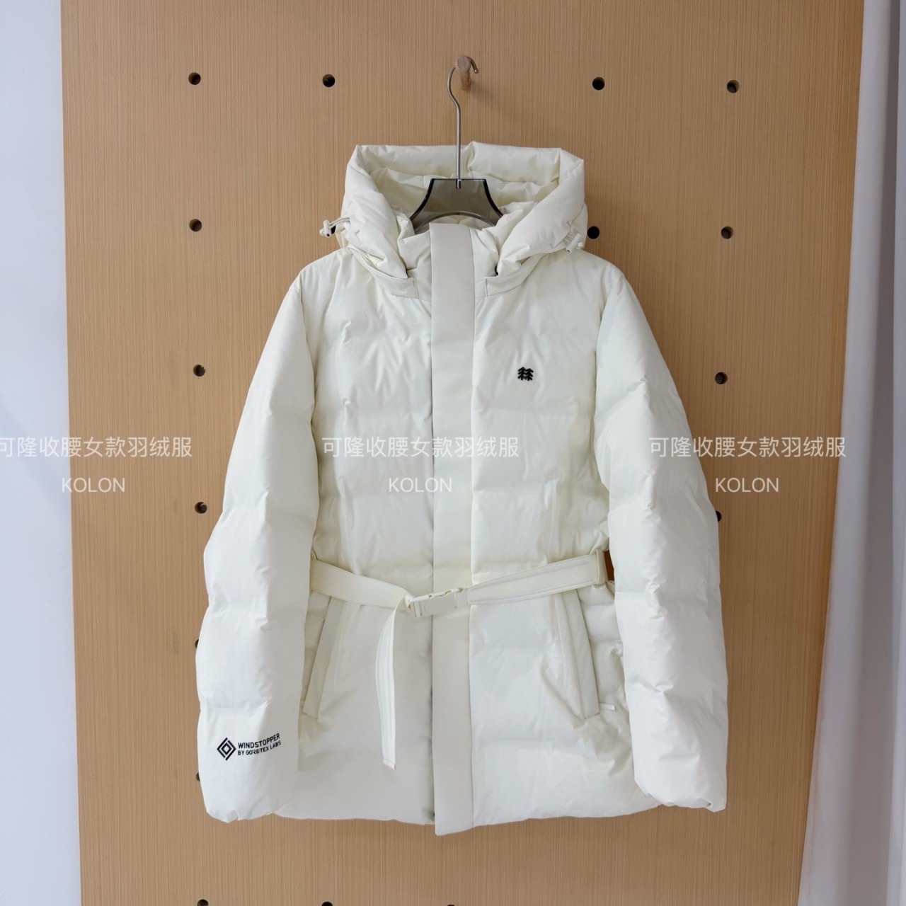 K Long Xiaoshu White Goose down Slim Waist Belt Korean Style Mid-Length Detachable Hooded Winter Coat for Women