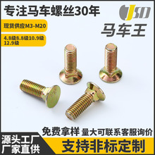 碳钢彩锌马车螺栓桥架桥梁连接半圆头方颈螺丝标准件专用全螺纹