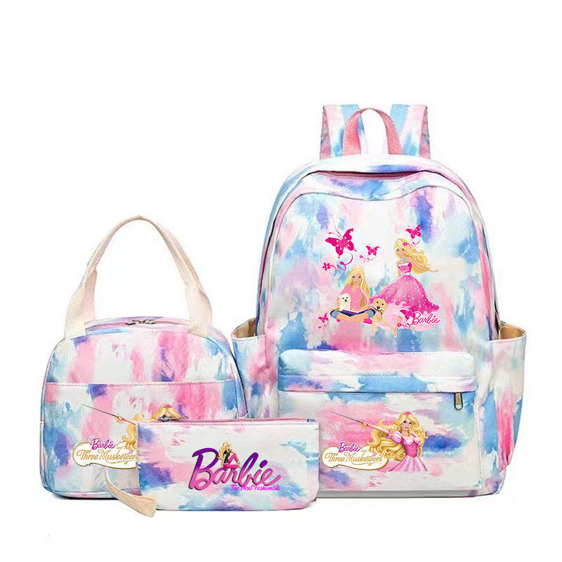 New Yun Dye Three-piece Schoolbag Three-piece Set barbie Pencil Bag Lunch Bag Insulation Three-piece Set New Yun Dye Three-piece Schoolbag Three-piece Set barbie Pencil Bag Lunch Bag Insulation Three-piece Set
