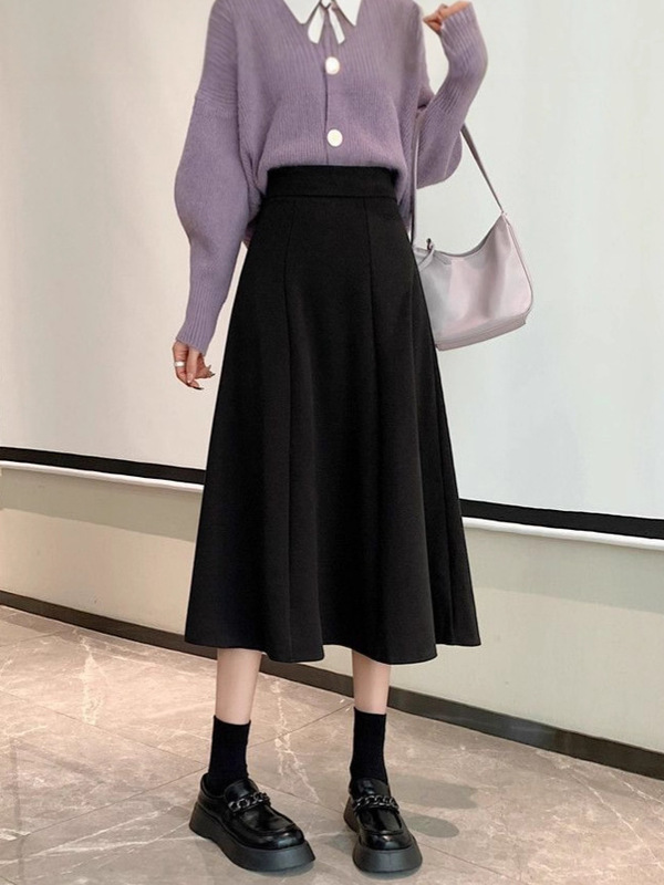 咖色半身裙女秋冬裙子2025新款A字裙中长款高腰显瘦伞裙半身长裙|undefined