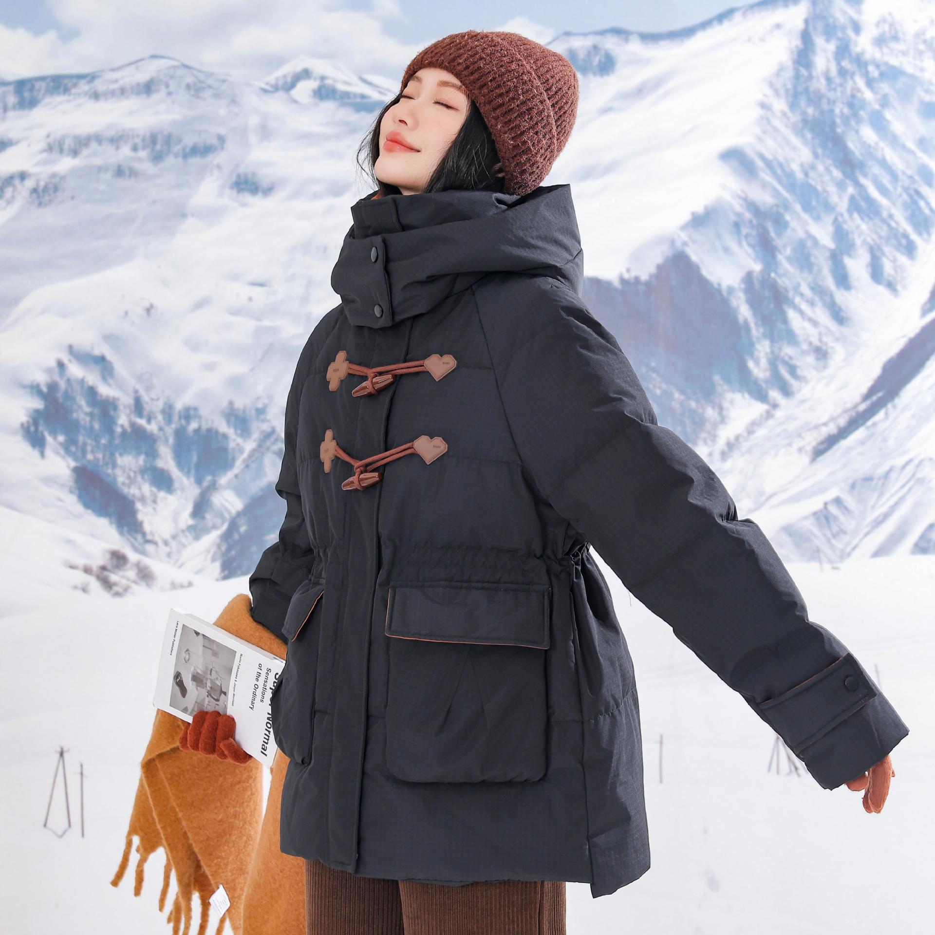 2024 New Retro Horns Buckle Plus Fat plus size Mid-length Down Jacket for Pregnant Women plus size 2409