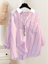 A 44219 Pink Stripe Shirt Women Casual ��ɫ���Ƴ���