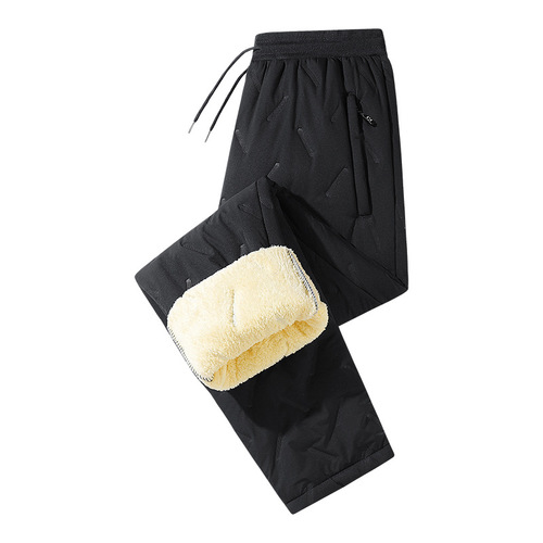 Men's winter cotton pants with extra padding and thick cashmere, long-length warm pants, plus-size casual sports pants for men, outerwear