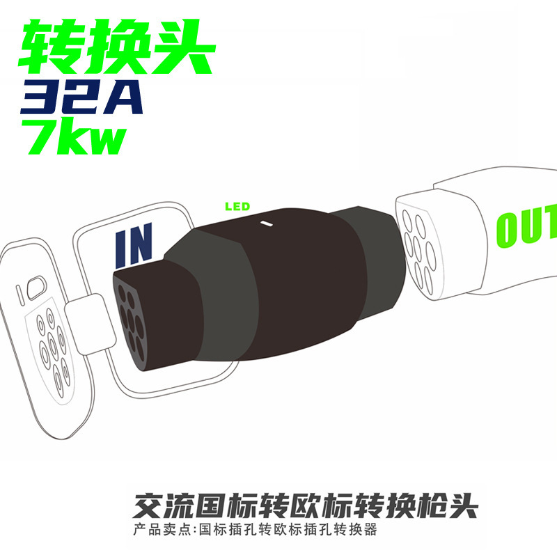 欧美新能源电动汽车充电枪转换头32A 7000W欧标转换国标转换插头