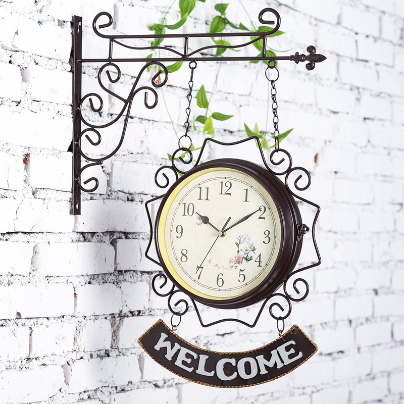 Cross-border Classical European Style Creative Fashion Double-Sided Wall Clock Wholesale for Cafes and Bars Decoration Double-Sided Wall Clock