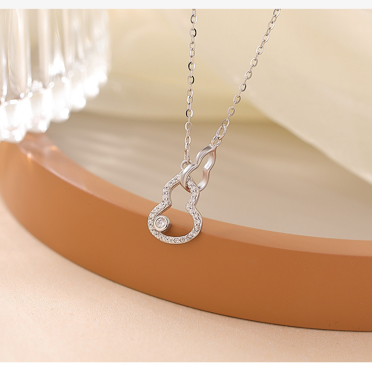 Dây chuyền bạc S925 mạ vàng mặt hồ lô rỗng thiết kế độc đáo phong cách nhẹ nhàng — Bạc (Bộ dây chuyền) chi tiết 6