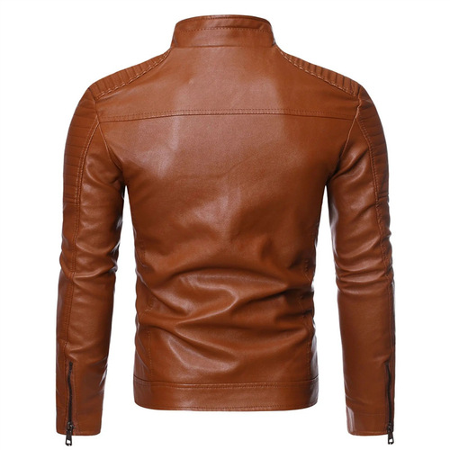 Mid-aged and young men's leather jacket, men's outerwear, autumn and winter fashion, slim fit stand-up collar, trendy leather jacket