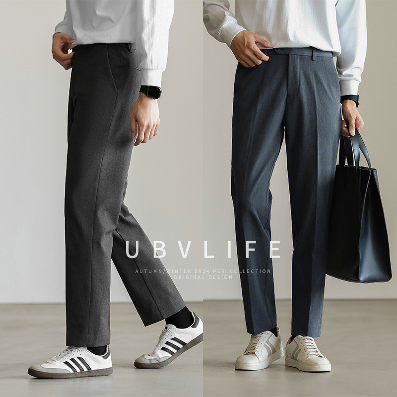 Two-color Yarn Stretch Stretch Waist Non-ironing 3.0 Men's Slim-fit Straight-leg Commuter Trousers Business-suit Trousers for Men
